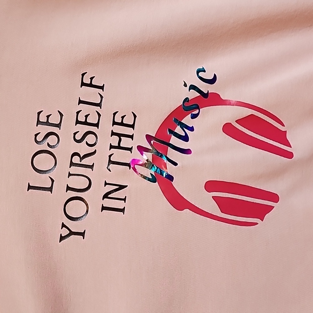 Pink Tshirt, Headphones, shorter in the front, light weight
